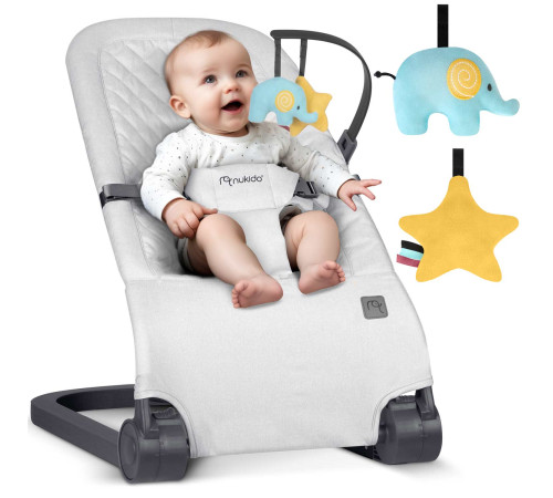 Крісло-гойдалка для немовлят Nukido з іграшками, 72 х 45,5 х 41-62 см - світло-сіра