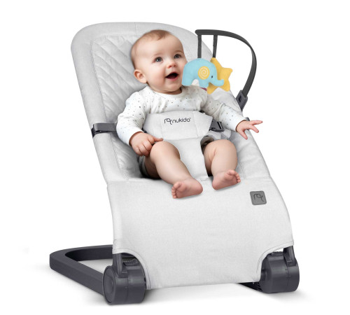 Крісло-гойдалка для немовлят Nukido з іграшками, 72 х 45,5 х 41-62 см - світло-сіра