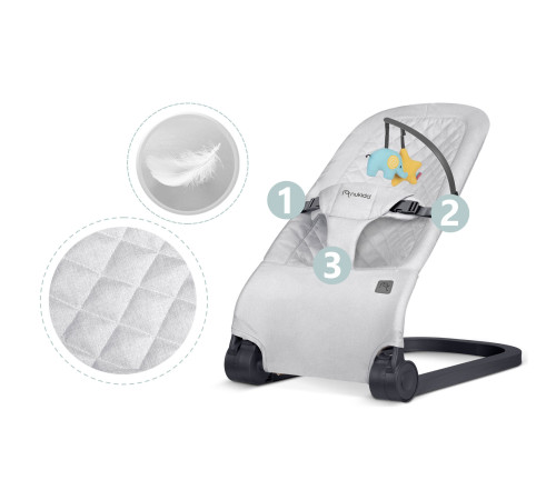 Крісло-гойдалка для немовлят Nukido з іграшками, 72 х 45,5 х 41-62 см - світло-сіра