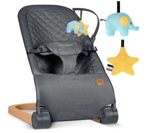 Крісло-гойдалка для немовлят Nukido, 72 х 45,5 х 41-62 см - темно-сіра