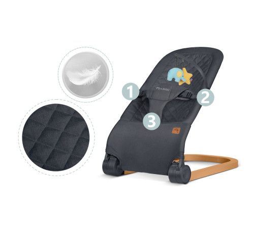 Крісло-гойдалка для немовлят Nukido, 72 х 45,5 х 41-62 см - темно-сіра