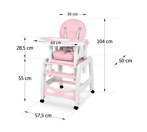 Стільчик для годування 5-в-1 Ricokids Sinco 57,5 х 104 см - рожево-білий Стільчик для годування 5-в-1 Ricokids Sinco 57,5 х 104 см - рожево-білий