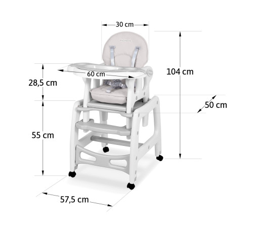 Стільчик для годування 5-в-1 Ricokids Sinco 57,5 х 104 см - сіро-білий Стільчик для годування 5-в-1 Ricokids Sinco 57,5 х 104 см - сіро-білий