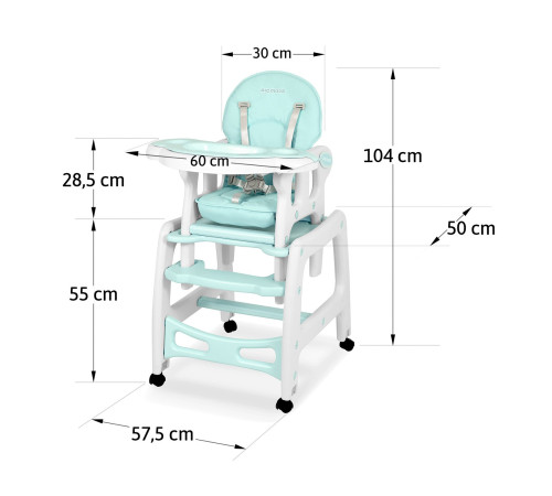 Стільчик для годування 5-в-1 Ricokids Sinco 57,5 х 104 см - бірюзово-білий Стільчик для годування 5-в-1 Ricokids Sinco 57,5 х 104 см - бірюзово-білий
