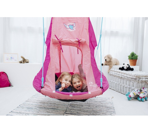 Гойдалка-гніздо з наметом Hudora 72153 Nest Swing Heart 110 см - рожева