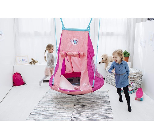 Гойдалка-гніздо з наметом Hudora 72153 Nest Swing Heart 110 см - рожева