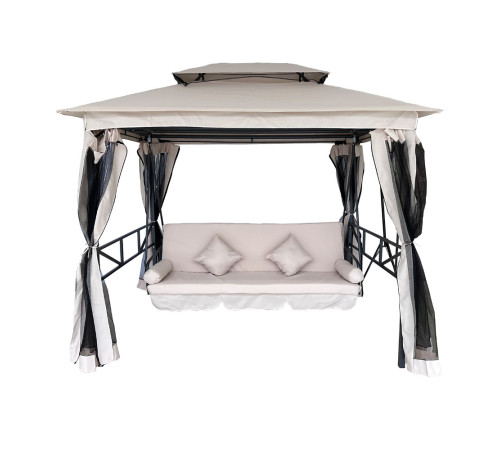 Гойдалка садова Bonro B-002 з навісом, подушками та москітною сіткою, бежева