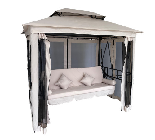 Гойдалка садова Bonro B-002 з навісом, подушками та москітною сіткою, бежева