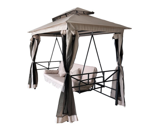 Гойдалка садова Bonro B-002 з навісом, подушками та москітною сіткою, бежева