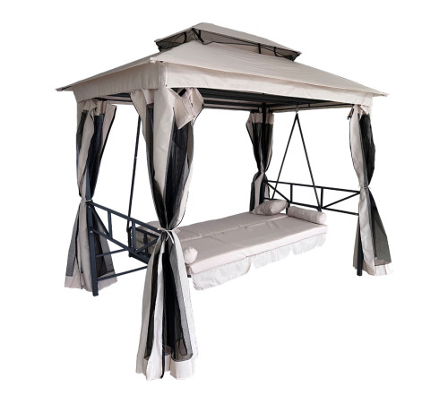 Гойдалка садова Bonro B-002 з навісом, подушками та москітною сіткою, бежева