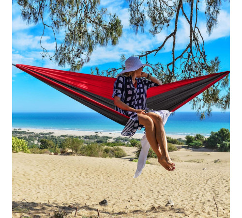 Гамак одномісний WCG TOURING XXL 300 х 200 см - чорно-червоний