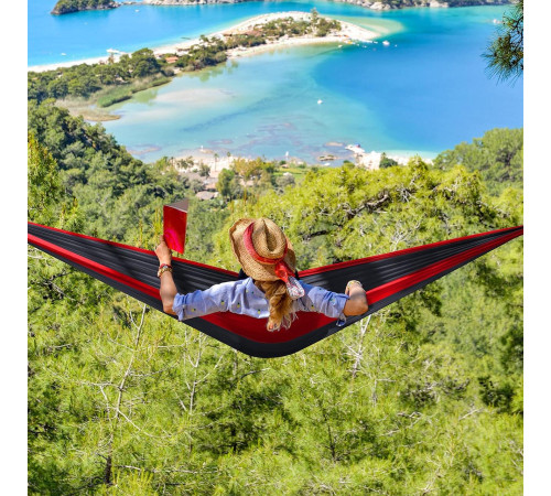 Гамак одномісний WCG TOURING XXL 300 х 200 см - чорно-червоний
