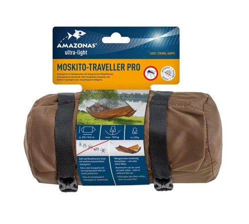 Гамак одномісний Amazonas з москітною сіткою Moskito-Traveller Pro, 220 х 140 см - коричневий Гамак одномісний Amazonas з москітною сіткою Moskito-Traveller Pro, 220 х 140 см - коричневий