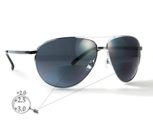 Окуляри захисні біфокальні Global Vision Aviator Bifocal (+2.0), сірі