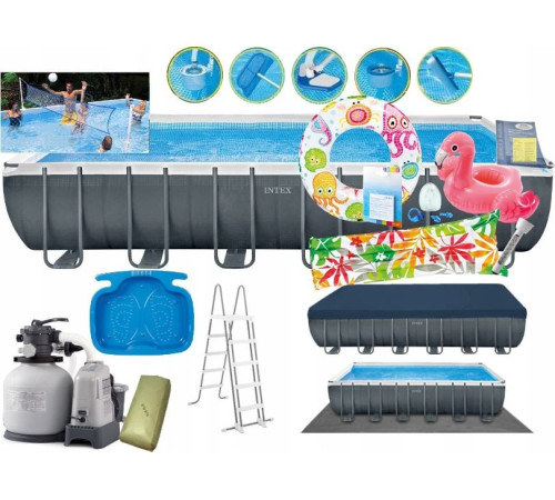 Басейн каркасний прямокутний 19в1 INTEX 26368, 732 x 366 х 132 см, темно-сірий