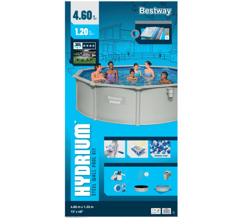 Басейн каркасний Bestway Hydrium 460 x 460 x 120 см, світло-сірий Басейн каркасний Bestway Hydrium 460 x 460 x 120 см, світло-сірий
