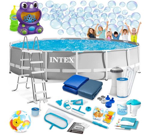 Басейн каркасний 21в1 INTEX 26726, 457 х 122 см + машина для створення бульбашок