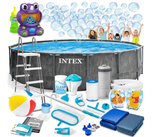 Басейн каркасний 20в1 INTEX 26742, 457 х 122 см, темно-сірий + машина для створення бульбашок