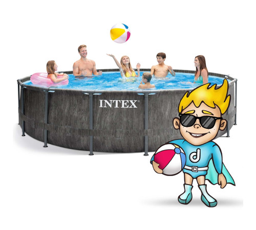 Басейн каркасний 20в1 INTEX 26742, 457 х 122 см, темно-сірий + машина для створення бульбашок