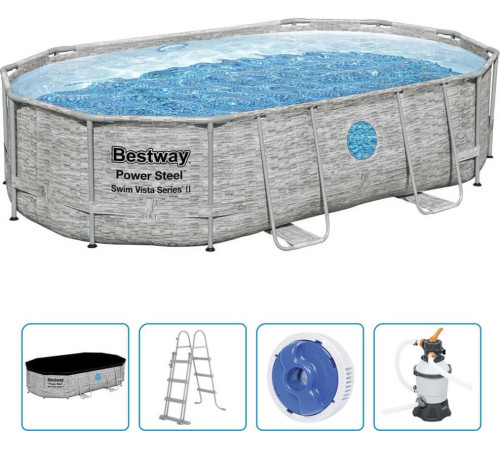 Басейн каркасний овальний Bestway Power з аксесуарами, 488 x 305 x 107 см - сірий Басейн каркасний овальний Bestway Power з аксесуарами, 488 x 305 x 107 см - сірий