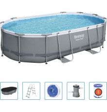 Басейн каркасний овальний Bestway 56448 Power Steel, 488 x 305 см - сірий