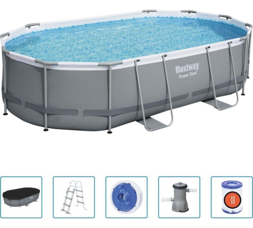 Басейн каркасний овальний Bestway 56448 Power Steel, 488 x 305 см - сірий