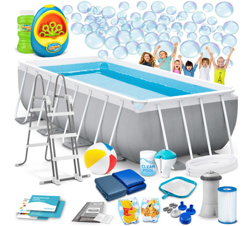 Басейн каркасний прямокутний 18в1 INTEX 26790, 400 х 200 х 122 см + машина для створення бульбашок