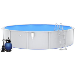 Басейн каркасний vidaXL 550 x 120 см, білий + насос з пісочним фільтром + драбина