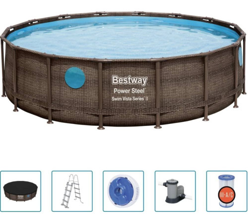 Басейн каркасний 6в1 Bestway 56725 Power Steel 488 см - коричневий
