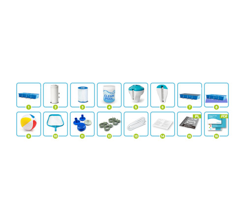 Басейн каркасний прямокутний 16в1 Intex 28274 450 x 220 x 84 см