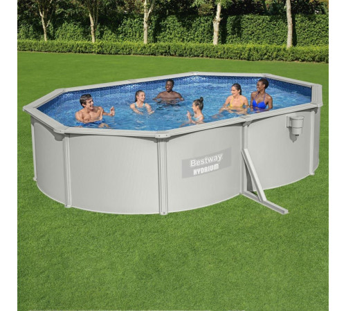Басейн каркасний овальний Bestway Hydrium з аксесуарами, 500 x 360 x 120 см, світло-сірий