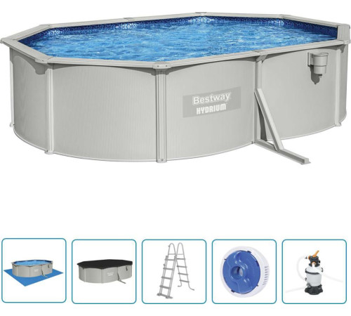 Басейн каркасний овальний Bestway Hydrium з аксесуарами, 500 x 360 x 120 см, світло-сірий