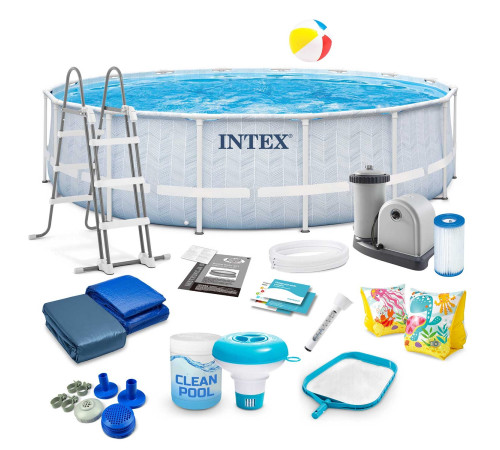 Басейн каркасний 17в1 INTEX 26746, 488 х 122 см, біло-синій