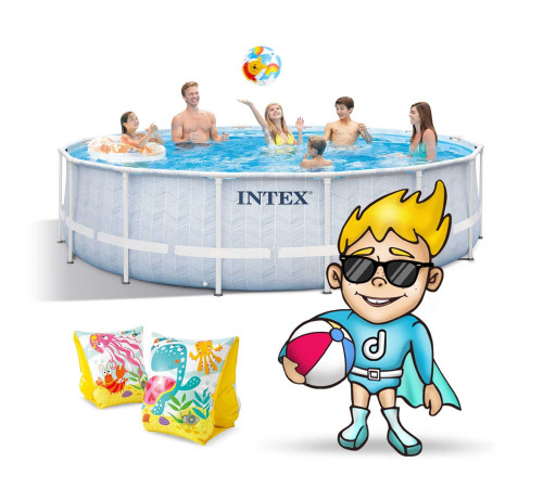 Басейн каркасний 17в1 INTEX 26746, 488 х 122 см, біло-синій
