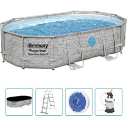 Басейн каркасний овальний Bestway Power Steel 488x305x107 см, сірий 