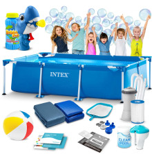 Басейн каркасний прямокутний 15в1 INTEX 28272, 300 х 200 х 75 см + машина для створення бульбашок