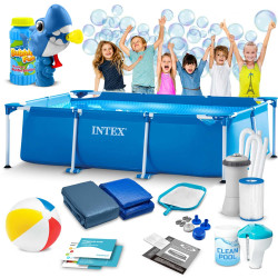 Басейн каркасний прямокутний 15в1 INTEX 28272, 300 х 200 х 75 см + машина для створення бульбашок