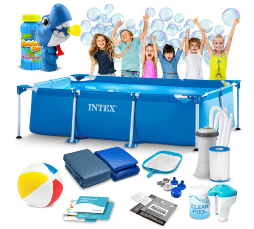 Басейн каркасний прямокутний 15в1 INTEX 28272, 300 х 200 х 75 см + машина для створення бульбашок Басейн каркасний прямокутний 15в1 INTEX 28272, 300 х 200 х 75 см + машина для створення бульбашок