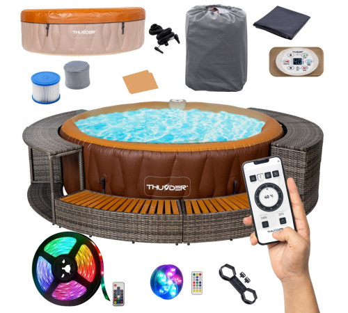 Джакузі-SPA надувне Thunder MOCHA 6-місне + сірі меблі з ротанга – 8 шт Джакузі-SPA надувне Thunder MOCHA 6-місне + сірі меблі з ротанга – 8 шт
