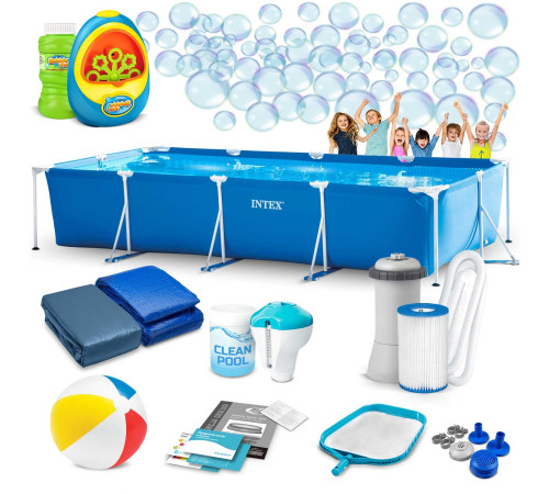 Басейн каркасний прямокутний 15в1 INTEX 28273, 450 x 220 x 84 см + машина для створення бульбашок