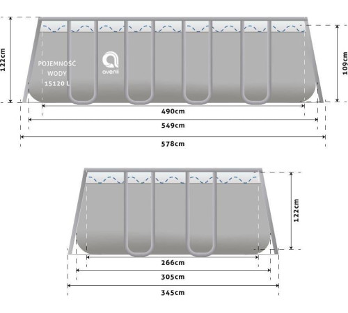 Басейн каркасний прямокутний 18в1 Avenli Garden 549x305x122 см KIT - сірий Басейн каркасний прямокутний 18в1 Avenli Garden 549x305x122 см KIT - сірий
