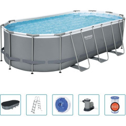 Басейн каркасний овальний 6в1 Bestway 56710 Power Steel 549x274 см - сірий