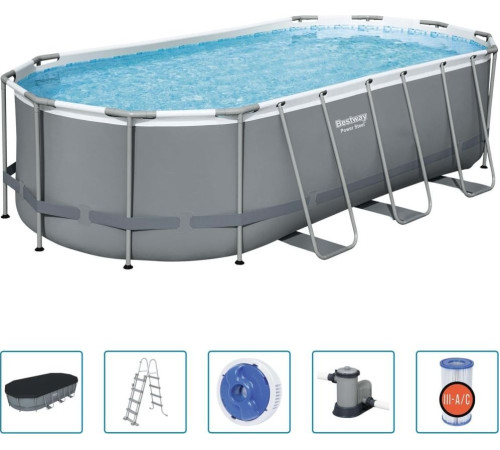 Басейн каркасний овальний 6в1 Bestway 56710 Power Steel 549x274 см - сірий