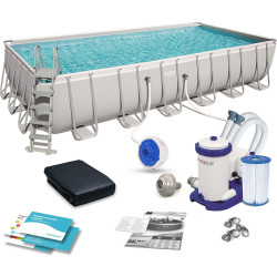 Басейн каркасний прямокутний 12в1 Bestway 56474 Power Steel 732 x 366 см - світло-сірий
