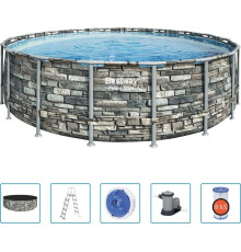 Басейн каркасний 6в1 Bestway 56886 Power Steel 549 см - сірий 