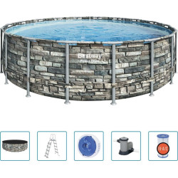 Басейн каркасний 6в1 Bestway 56886 Power Steel 549 см - сірий 