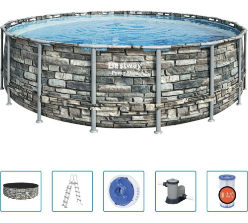 Басейн каркасний 6в1 Bestway 56886 Power Steel 549 см - сірий