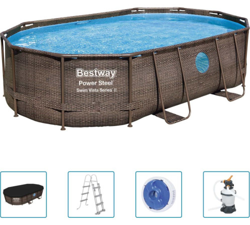 Басейн каркасний овальний 5в1 Bestway 56946 Power Steel 488 x 305 см - коричневий Басейн каркасний овальний 5в1 Bestway 56946 Power Steel 488 x 305 см - коричневий