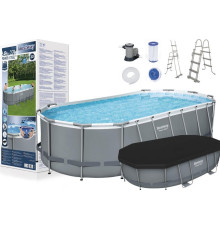 Басейн каркасний овальний 12в1 Bestway 56710 Power Steel, 549 x 274 см - сірий