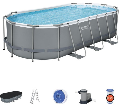 Басейн каркасний овальний 12в1 Bestway 56710 Power Steel, 549 x 274 см - сірий Басейн каркасний овальний 12в1 Bestway 56710 Power Steel, 549 x 274 см - сірий